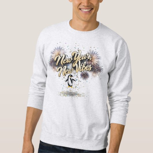 Kale Bold Script "Nieuw Jaar, Nieuwe Vibes" Pinguï Trui (Voorkant)