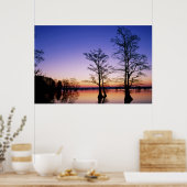 Kale cypressbomen in silhouet bij zonsondergang, poster (Keuken)