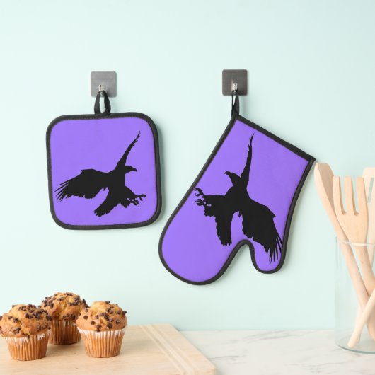 Kale Eagle Aanval Oven Mitt & Pot Houder Set (Insitu(Ophanging))
