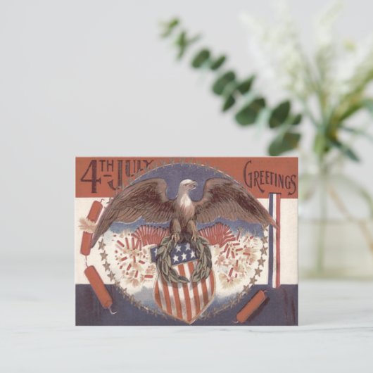 Kale Eagle krans Amerikaans schild vuurwerk Briefkaart (Staand voorkant)
