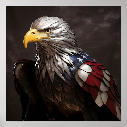 Kale Eagle metalen sculptuur met Amerikaanse vlag Poster (Voorkant)