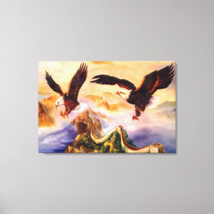 Kale Eagle over Grote Muur van China Schilderen Canvas Afdruk