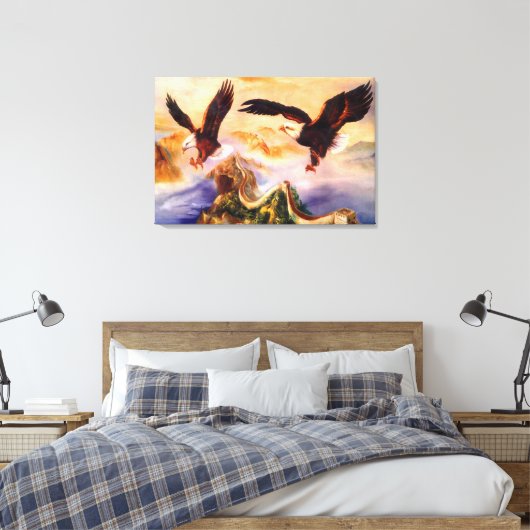 Kale Eagle over Grote Muur van China Schilderen Canvas Afdruk (Insitu (Slaapkamer))