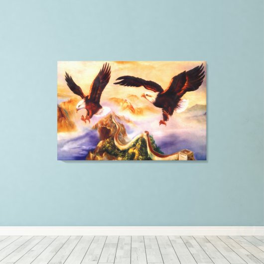 Kale Eagle over Grote Muur van China Schilderen Canvas Afdruk (Insitu (Houten vloer))