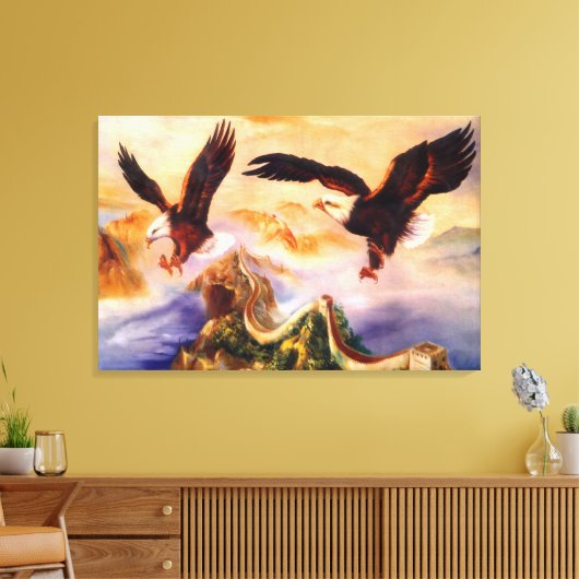 Kale Eagle over Grote Muur van China Schilderen Canvas Afdruk (Insitu (Woonkamer))
