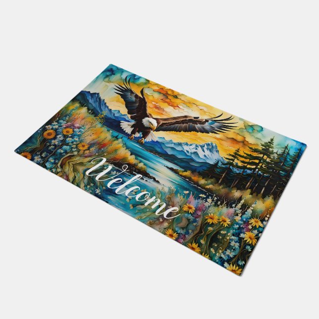 Kale Eagle rivier wilde bloemen bij zonsondergang  Deurmat (Schuin)