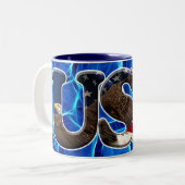 Kale Eagle & Vlag Patriottische Fractal Reismok Tweekleurige Koffiemok (Voorkant links)