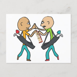 kale golfers ruziën over een kam briefkaart