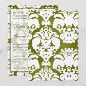 Kale Green Damask Vintage Wedding Invitting Kaart (Voorkant / Achterkant)