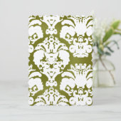 Kale Green Damask Vintage Wedding Invitting Kaart (Staand voorkant)