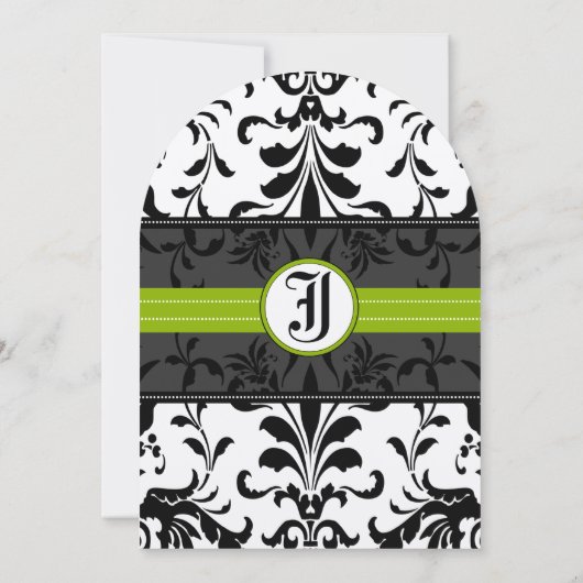 Kale Green Monogram Damask Wedding Uitnodiging (Achterkant)