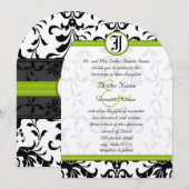 Kale Green Monogram Damask Wedding Uitnodiging (Voorkant / Achterkant)