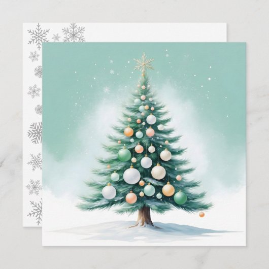 kale groene dennenboom | zilvergroen Sinaasappel Feestdagenkaart (Voorkant / Achterkant)