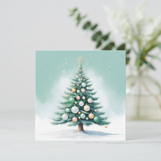 kale groene dennenboom | zilvergroen Sinaasappel Feestdagenkaart (Staand voorkant)