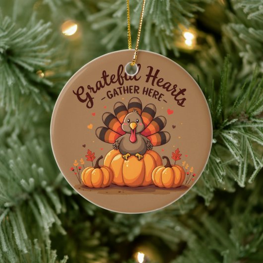 Kale Hartjes Thanksgiving Kalkoen Keramisch Ornament (Boom)