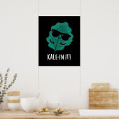 Kale-in-it Funny Veggie Kale Pun Dark BG Poster (Keuken)