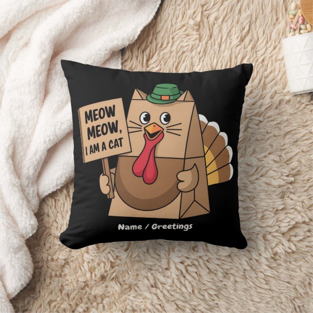 Kale Paper Zak Meow Grappige Thanksgiving Kat  Kussen (Deken)