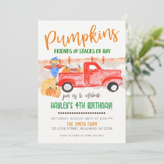 Kale Patch Oude Truck Herfst Boer Uitnodiging (Staand voorkant)
