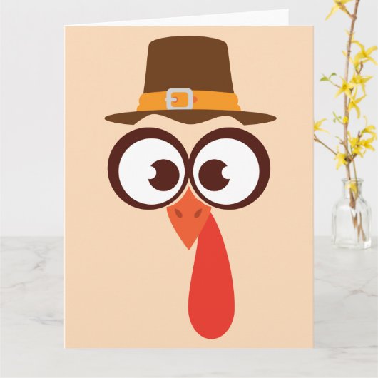 Kale turkey Schattig Grappig Domme gezicht Cartoon Kaart (Gele Bloem)