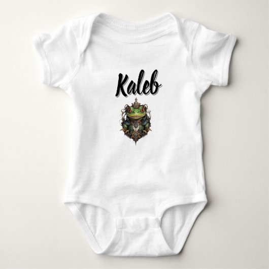 Kaleb Naam Met Steampunk Kikker, Romper (Voorkant)