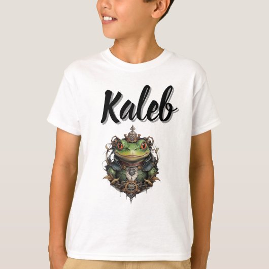 Kaleb Naam Met Steampunk Kikker, T-shirt (Voorkant)