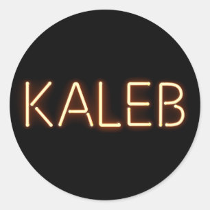 Kaleb Name in Ggloing Neon Lights Ronde Sticker