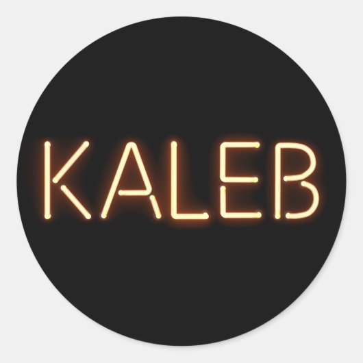 Kaleb Name in Ggloing Neon Lights Ronde Sticker (Voorkant)