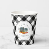 Kalebas Blauwe Pompoen Plaid Thanksgiving Papieren Bekers (Voorkant)