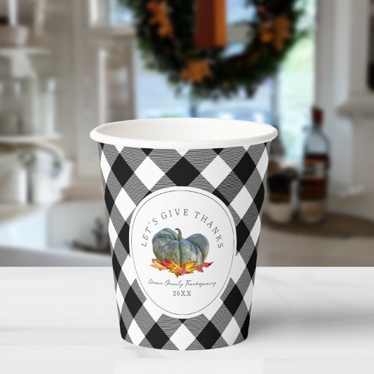 Kalebas Blauwe Pompoen Plaid Thanksgiving Papieren Bekers