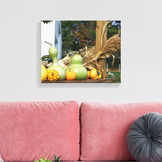 Kalebassen Cornstalks Boerderij Stand Autumn Canvas Afdruk (Insitu (Woonkamer))