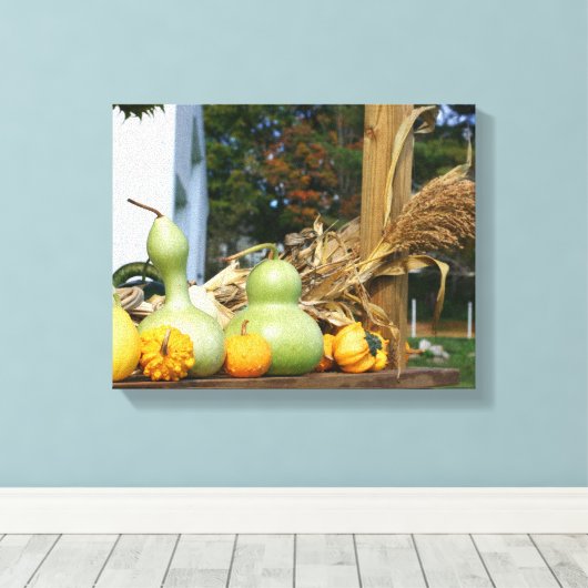 Kalebassen Cornstalks Boerderij Stand Autumn Canvas Afdruk (Insitu (Houten vloer))
