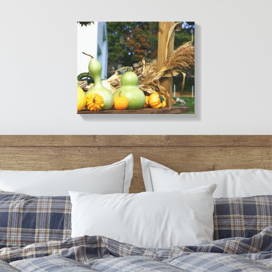 Kalebassen Cornstalks Boerderij Stand Autumn Canvas Afdruk (Insitu (Slaapkamer))