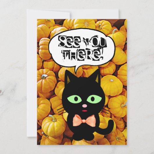 Kalebassen Pompoenen en Kat Halloween Feest Uitnod Kaart (Achterkant)