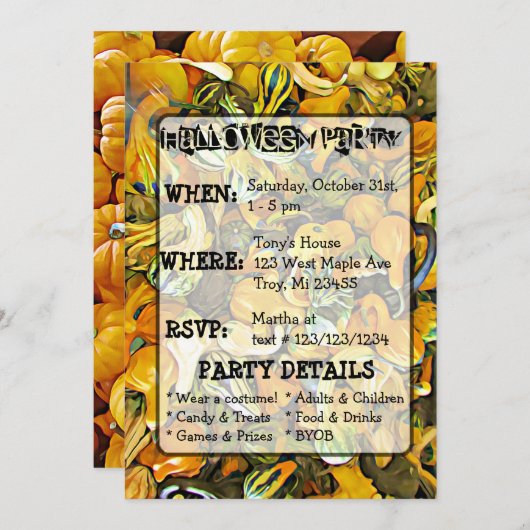 Kalebassen Pompoenen en Kat Halloween Feest Uitnod Kaart (Voorkant / Achterkant)