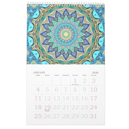Kaleidoscoop 12 maanden kalender (Jan 2026)