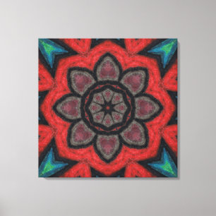 Kaleidoscoop Bloem Mandala in Vet Rode en Zwarte K Canvas Afdruk