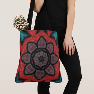 Kaleidoscoop Bloem Mandala in Vet Rode en Zwarte K Tote Bag