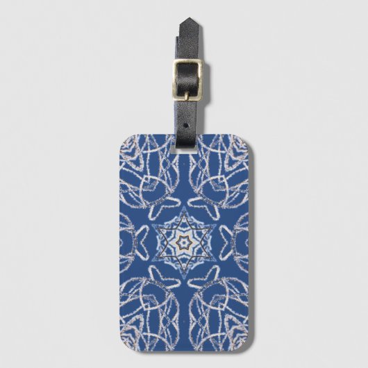 Kaleidoscoop Bright Blauw, Wit, Single Star Bagagelabel (Voorkant (verticaal))