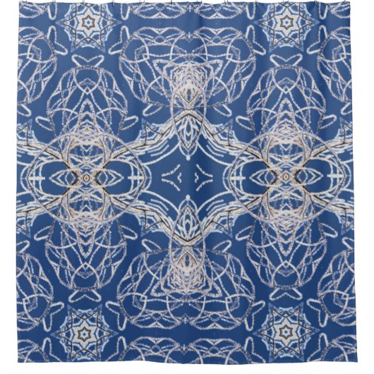 Kaleidoscoop Bright Blauw, Wit, Single Star Douchegordijn (Voorkant)