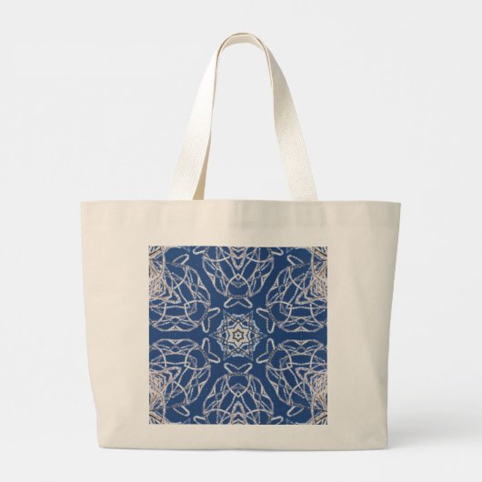Kaleidoscoop Bright Blauw, Wit, Single Star Grote Tote Bag (Achterkant)