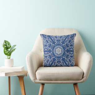 Kaleidoscoop Bright Blauw, Wit, Single Star Kussen