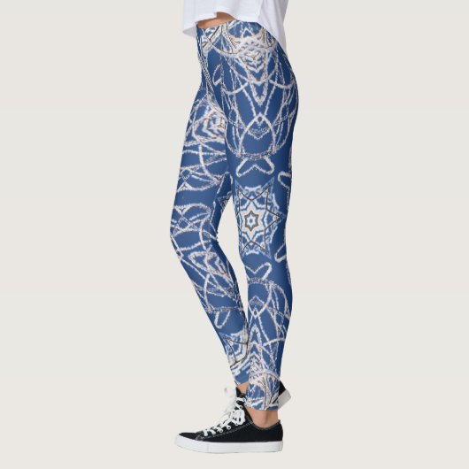 Kaleidoscoop Bright Blauw, Wit, Single Star Leggings (Links)