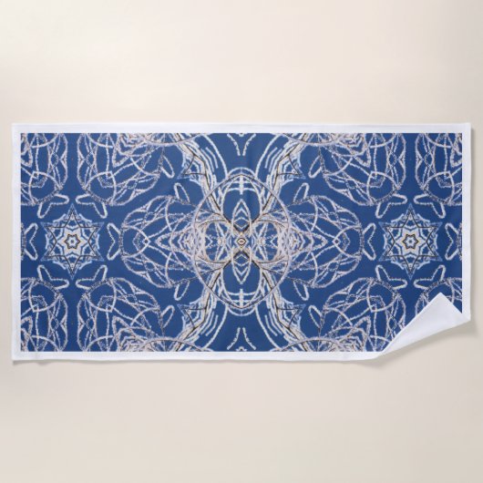 Kaleidoscoop Bright Blauw, Wit, Single Star Strandlaken (Voorkant)