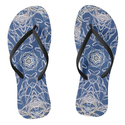 Kaleidoscoop Bright Blauw, Wit, Single Star Teenslippers (Voetbed)