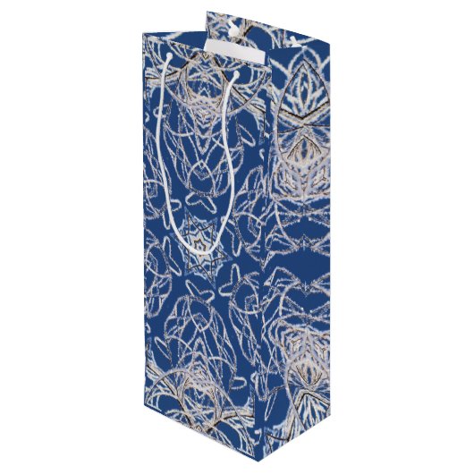 Kaleidoscoop Bright Blauw, Wit, Single Star Wijn Cadeautas (Achterkant Gekanteld)