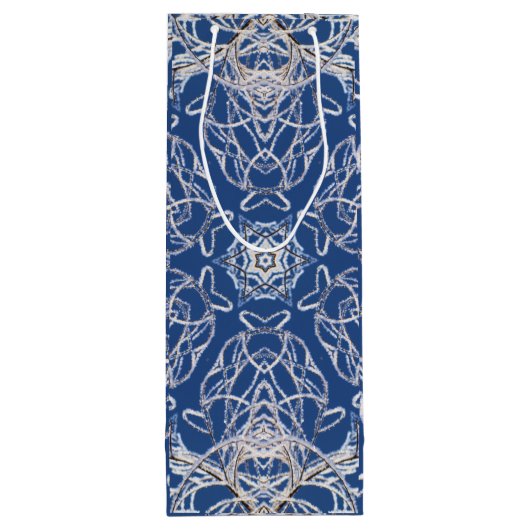 Kaleidoscoop Bright Blauw, Wit, Single Star Wijn Cadeautas (Achterkant)