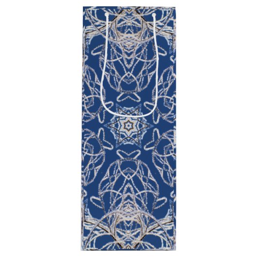 Kaleidoscoop Bright Blauw, Wit, Single Star Wijn Cadeautas (Voorkant)