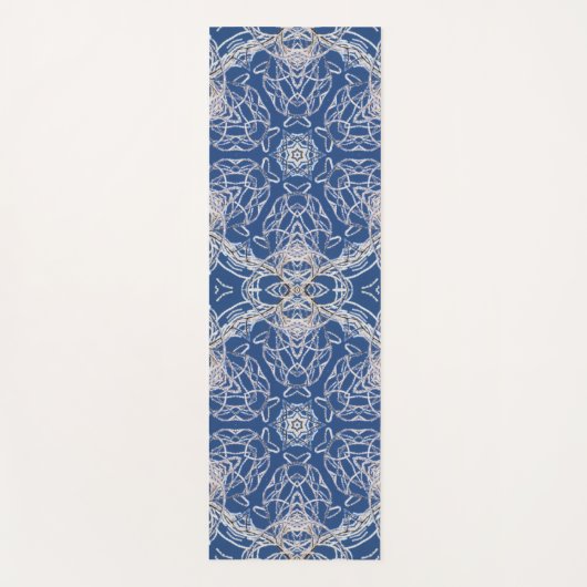 Kaleidoscoop Bright Blauw, Wit, Single Star Yogamat (Voorkant)
