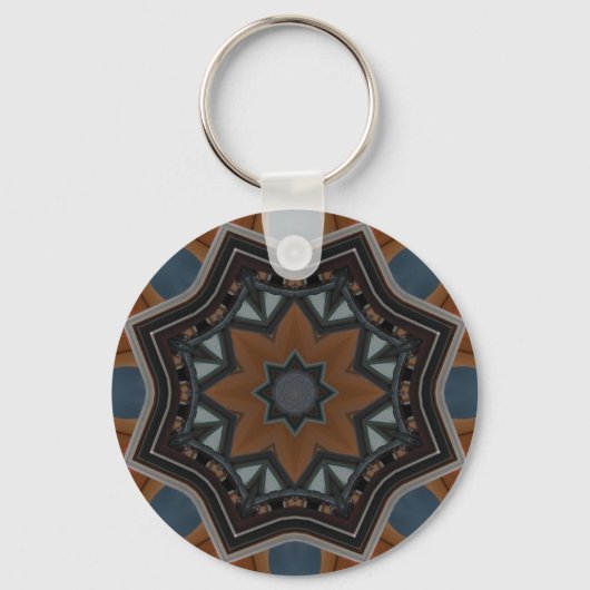 Kaleidoscoop Bruine Ster patroon... Sleutelhanger (Voorkant)