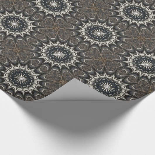 Kaleidoscoop Design Black Grey Blue Art Cadeaupapier (Hoek)